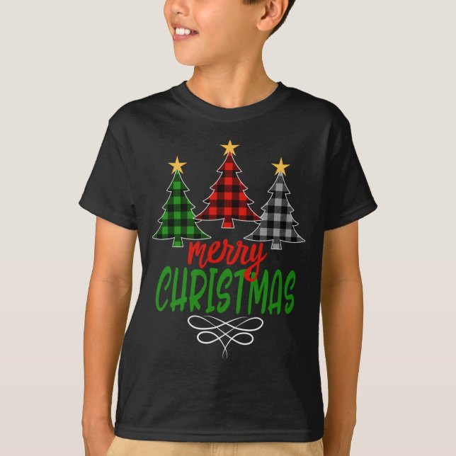 Merry Christmas Tree Three Buffalo Pläd T-Shirt (Vorderseite)