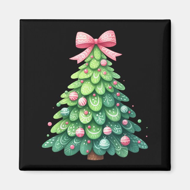Merry Christmas Tree With Coquette Bow Xmas Holida Magnet (Vorne)