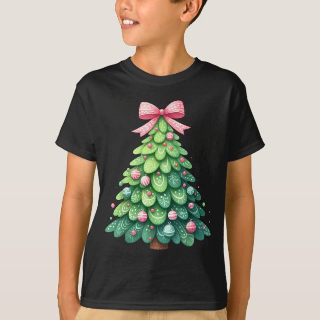 Merry Christmas Tree With Coquette Bow Xmas Holida T-Shirt (Vorderseite)