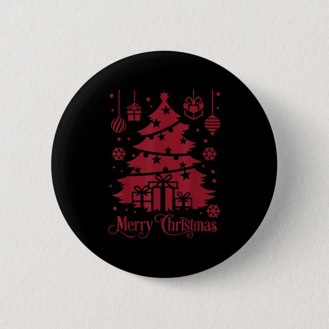 Merry Christmas Tree With Snowflakes Holiday Festi Button (Vorderseite)