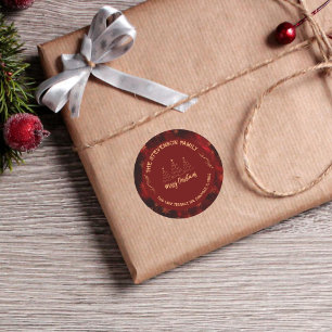 Merry Christmas Trees Burgundy Runder Aufkleber