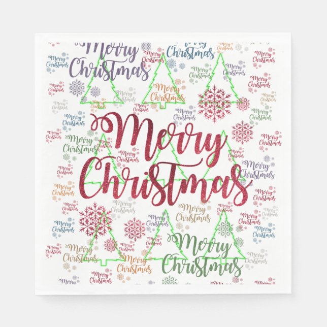 Merry Christmas Trees Paper Napkins Serviette (Vorderseite)