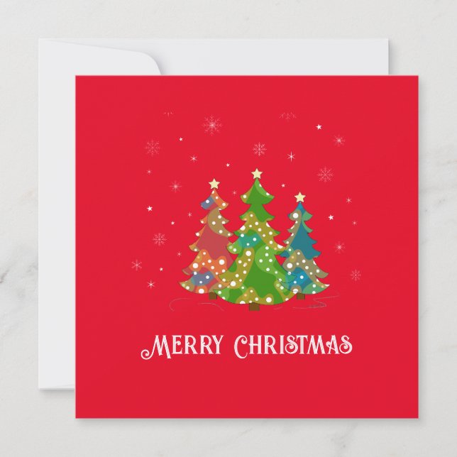 Merry Christmas Trees Snowflakes Modern Red (Vorderseite)