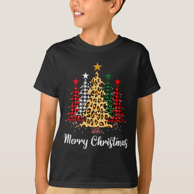 Merry Christmas Trees With Buffalo Plaid &amp; Leo T-Shirt (Vorderseite)