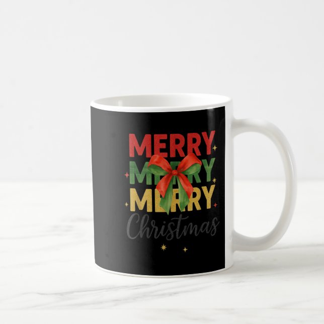 Merry Christmas Triple Merry Bow Tygraphy Red Gree Kaffeetasse (Rechts)