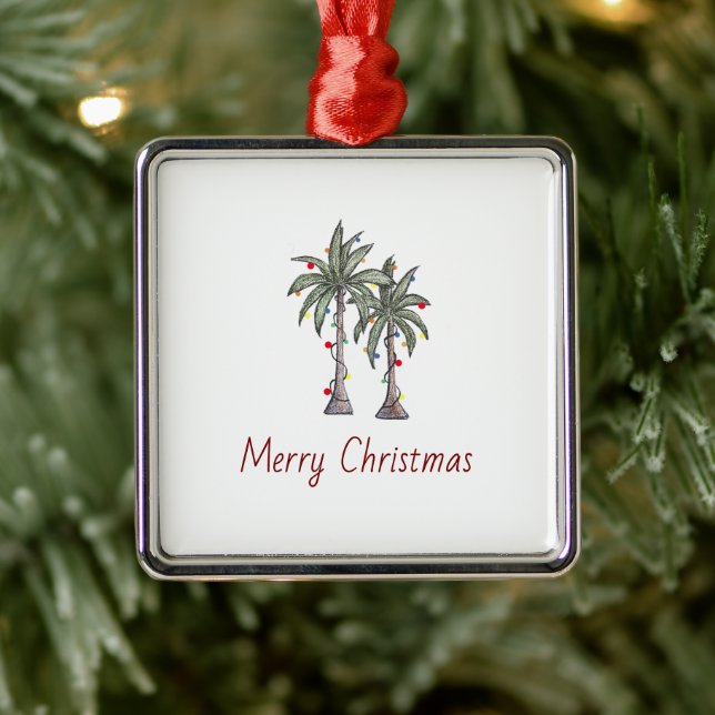 Merry Christmas Tropical Beach Palm Trees  Ornament Aus Metall (Baum)