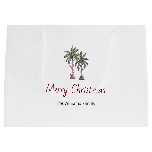 Merry Christmas Tropical Palm Trees Beach  Große Geschenktüte (Vorderseite)
