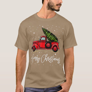 Merry Christmas Truck Red With Tree Funny Xmas Paj T-Shirt