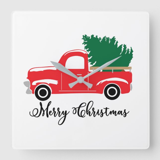 **MERRY CHRISTMAS "TRUCK STYLE"** KLICKEN QUADRATISCHE WANDUHR (Vorderseite)