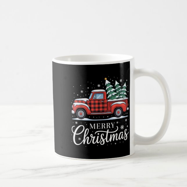 Merry Christmas Truck Xmas Red Plaid Family Christ Kaffeetasse (Rechts)