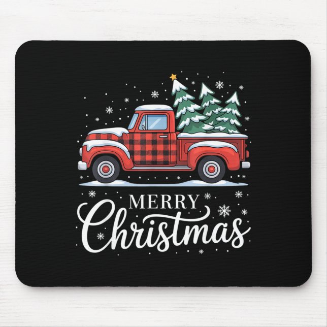 Merry Christmas Truck Xmas Red Plaid Family Christ Mousepad (Vorne)