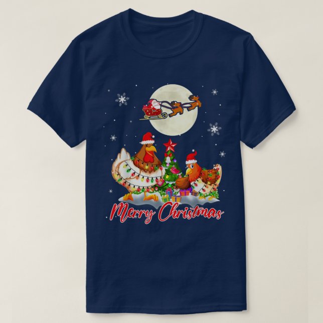 Merry Christmas Two Santa Chickens Xmas Tree Light T-Shirt (Design vorne)