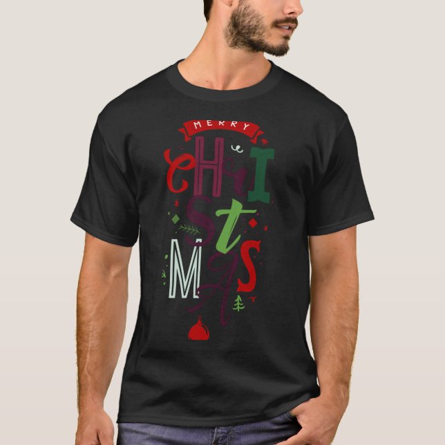 Merry Christmas Tygraphy Lettering Colorful T Shir T-Shirt (Vorderseite)
