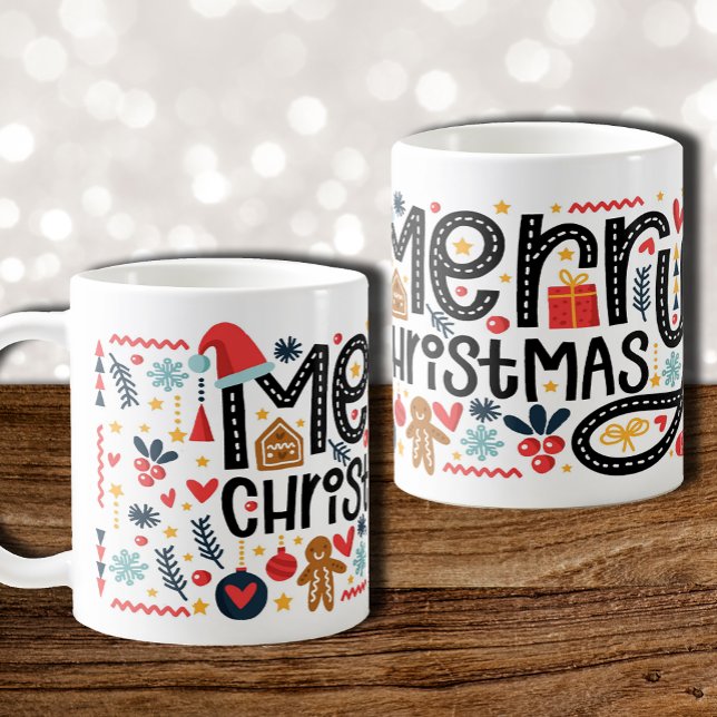 MERRY CHRISTMAS Typografie Holiday Kaffeetasse (Von Creator hochgeladen)