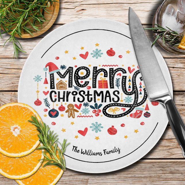 MERRY CHRISTMAS Typografie Schneidebrett (Von Creator hochgeladen)