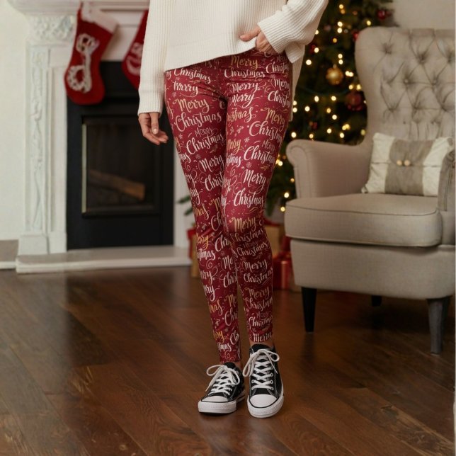 Merry Christmas Typography Leggings (Celebrate the season in style with our Merry Christmas Typography Leggings by Becky Boom.)