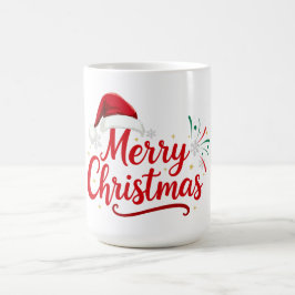 Merry Christmas Typography with Santa Hat and Snow Kaffeetasse