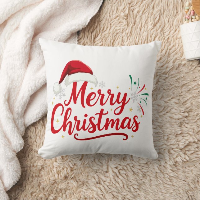 Merry Christmas Typography with Santa Hat and Snow Kissen (Decke)
