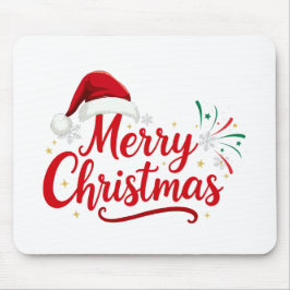 Merry Christmas Typography with Santa Hat and Snow Mousepad