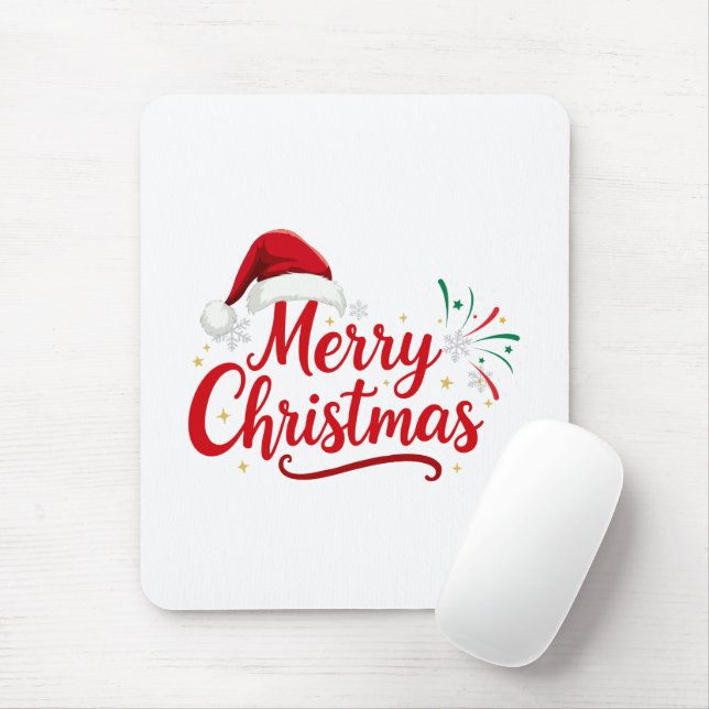 Merry Christmas Typography with Santa Hat and Snow Mousepad (Mit Mouse)