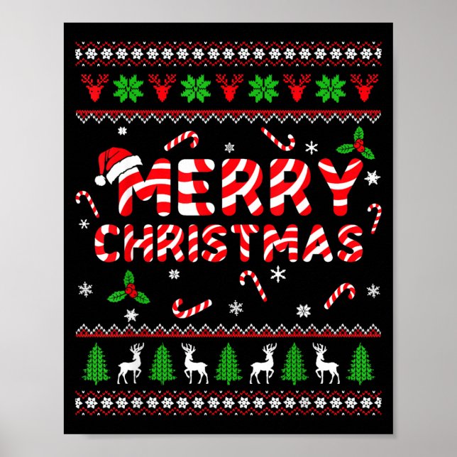 Merry Christmas Ugly Sweater Candy Cane Men Women  Poster (Vorne)
