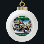 Merry Christmas Vintage Car Ornament<br><div class="desc">Altes Auto mit Weihnachtsgeschenken beladen</div>