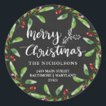 Merry Christmas Vintage Chalkboard Return Address Runder Aufkleber<br><div class="desc">Merry Christmas Vintage Chalkboard Return Address</div>
