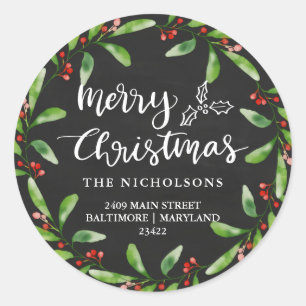 Merry Christmas Vintage Chalkboard Return Address Runder Aufkleber