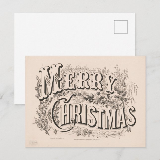 Merry Christmas, Vintage Currier & Ives Print Postkarte (Vorne/Hinten)