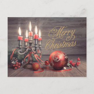Merry Christmas Vintage Ornaments and Candles  Feiertagspostkarte
