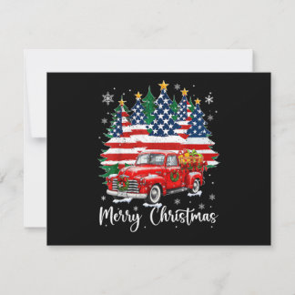 Merry Christmas Vintage Red Truck Us Flag Tree San