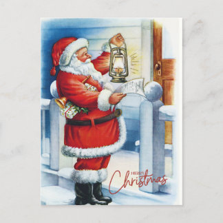 Merry Christmas Vintage Santa at your Doorstep Feiertagspostkarte