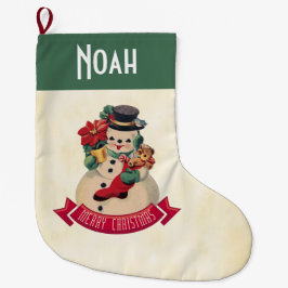 Merry Christmas Vintage Snowman  Großer Weihnachtsstrumpf