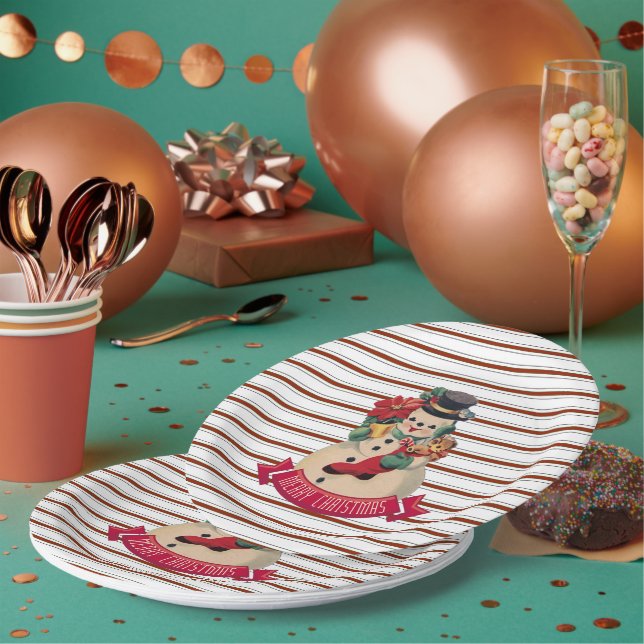 Merry Christmas- Vintage Snowman Paper Plate Pappteller (Multi)