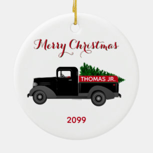 Merry Christmas Vintage Truck Ceramic Ornament