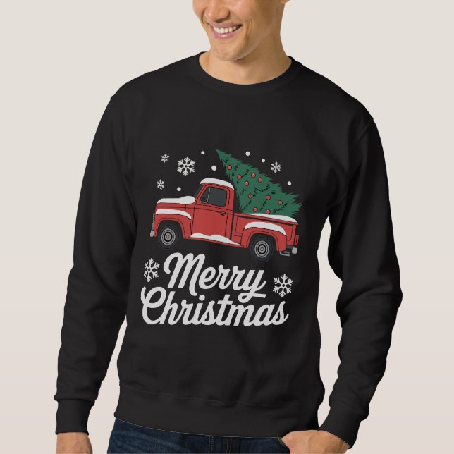 Merry Christmas Vintage Truck Tree Snow Sweatshirt (Vorderseite)