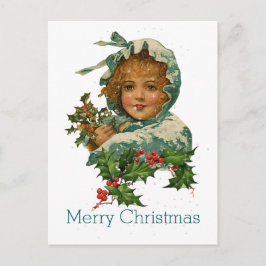 Merry Christmas Vintage Victorian Holly Girl Feiertagspostkarte