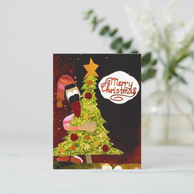 Merry Christmas vrolijk kerstfeest kerstboom eend Postkarte (Stehend Vorderseite)