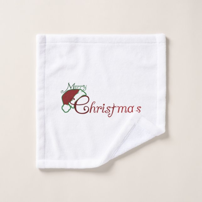 **MERRY CHRISTMAS W/ SANTA'S HAT** WASCHLAPPEN (Waschlappen)