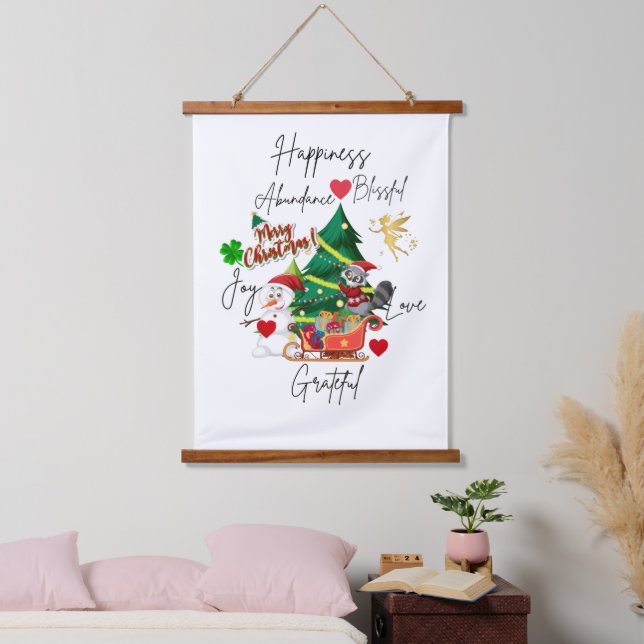Merry Christmas Wall Tapestry | Festive Home Decor Wandteppich Mit Holzrahmen (Schlafzimmer)