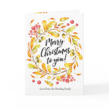 Merry Christmas watercolor wreath Christmas Card