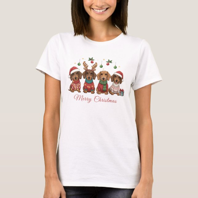 Merry Christmas Weiner Dachshund Holiday T-Shirt (Vorderseite)