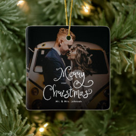 Merry Christmas Whimsical Script  Custom Photo  Keramikornament