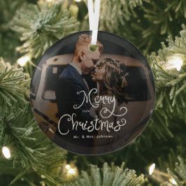 Merry Christmas Whimsical Script  Custom Photo  Ornament Aus Glas