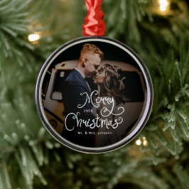 Merry Christmas Whimsical Script  Custom Photo  Ornament Aus Metall