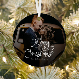 Merry Christmas Whimsical Script  Custom Photo  Ornament Aus Metall