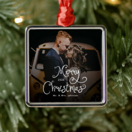 Merry Christmas Whimsical Script  Custom Photo  Ornament Aus Metall