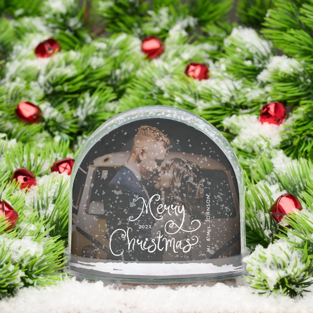 Merry Christmas Whimsical Script  Custom Photo  Schneekugeln (Weihnachten)