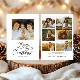 Merry Christmas Whimsical Script  Family 7 Photos Feiertagskarte