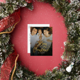 Merry Christmas Whimsical Script  Family  Photo Folien Feiertagspostkarte